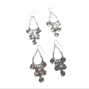 Silver Circle Chandelier Earrings Set